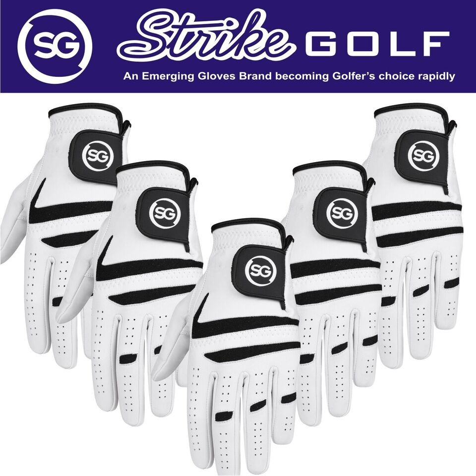 SG Pack of 5 Men Premium Cabretta leather golf gloves Grey & Black VALUE 4 MONE