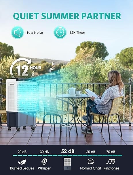 Air Choice Evaporative Air Cooler, 1800CFM Swamp Cooler with 12H Timer, Remote Control, 110° Oscillation & 5.3 Gal Water Tank, 4 Ice Packs, 3 Speeds, 3-in-1 Evaporative Cooler for Outdoor Indoor Use