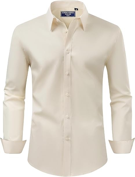 Alimens & Gentle Men's Dress Shirt Regular Fit Stretch Stain Shield Long Sleeve Solid Business Wedding Button Down Shirts