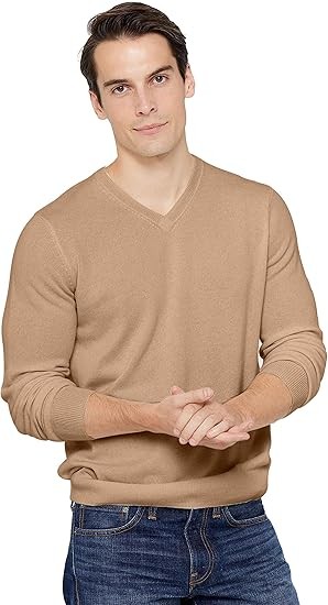 State Cashmere Men's Essential V-Neck Sweater 100% Pure Cashmere Classic Long Sleeve Pullover