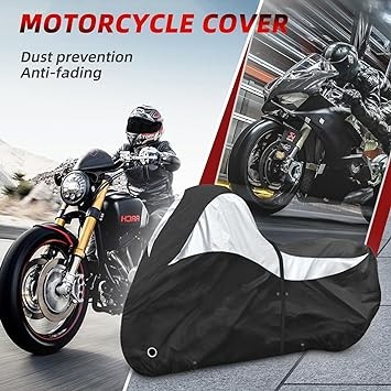 600D Motorcycle Cover，Heavy Duty Waterproof Motorcycle Covers Outdoor Storage with Lock-Holes Compatible with Harley Davidson, Honda, Suzuki, Yamaha (Side Box)