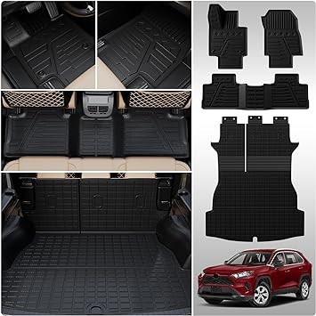 Floor Mats Compatible with 2019-2024 Toyota RAV4 Cargo Mat Trunk Liner TPE All Weather Back Seat Cover Protector 2023 RAV4 Accessories (Trunk Mat with Backrest Mat+Floor Mats)