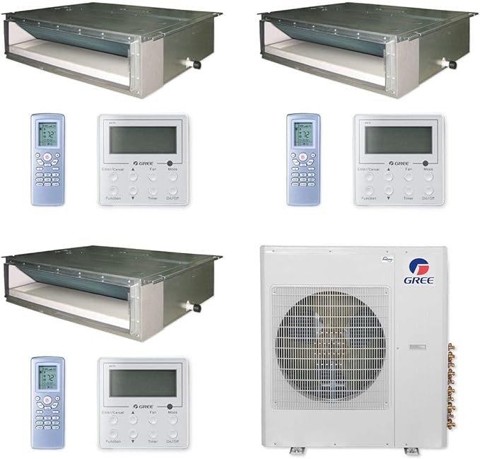 Gree 36,000 BTU Multi21+ Tri-Zone Concealed Duct Mini Split Air Conditioner Heat Pump 208230V SEER 21 (9-9-9)