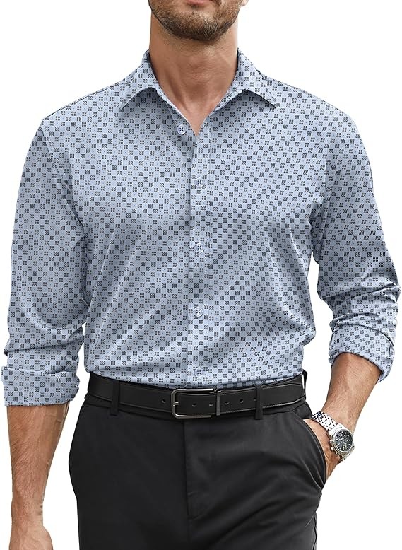 COOFANDY Mens Stretch Dress Shirts Long Sleeve Button Down Shirt Regular Fit Formal Business Shirts