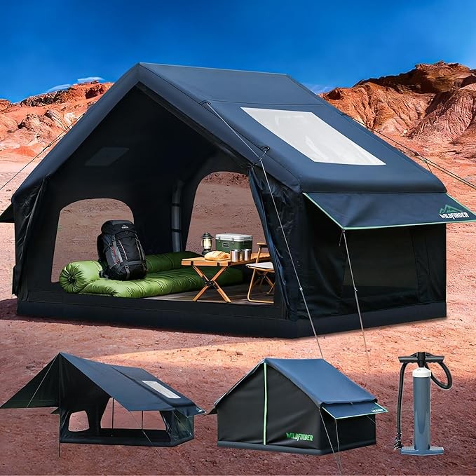 Inflatable Tent with Skylight, Quick Setup Blow Up Tents with Pump, Hot Tent with Stove Jack, Waterproof Oxford Inflatable House for Camping, Air Glamping Tents for Camping Adult 4-6 Person