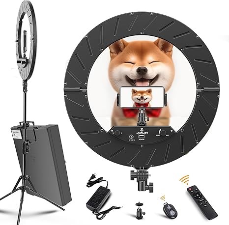 Ring Light Kit:18"/45cm Outer 55W6700k Dimmable LED Light, Tripod Stand, Remote Controller,Box for Camera,Smartphone,YouTube,TikTok,Self-Portrait Shooting,CRI90,Black